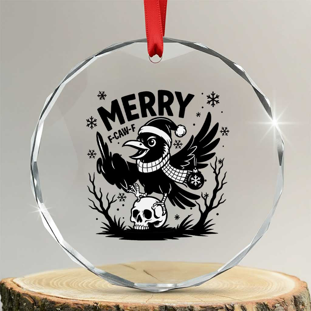 Merry F Caw F Christmas Raven Crystal Glass Ornament Funny Holiday Gift TS12 Transparent Glass 3'' Circle Print Your Wear