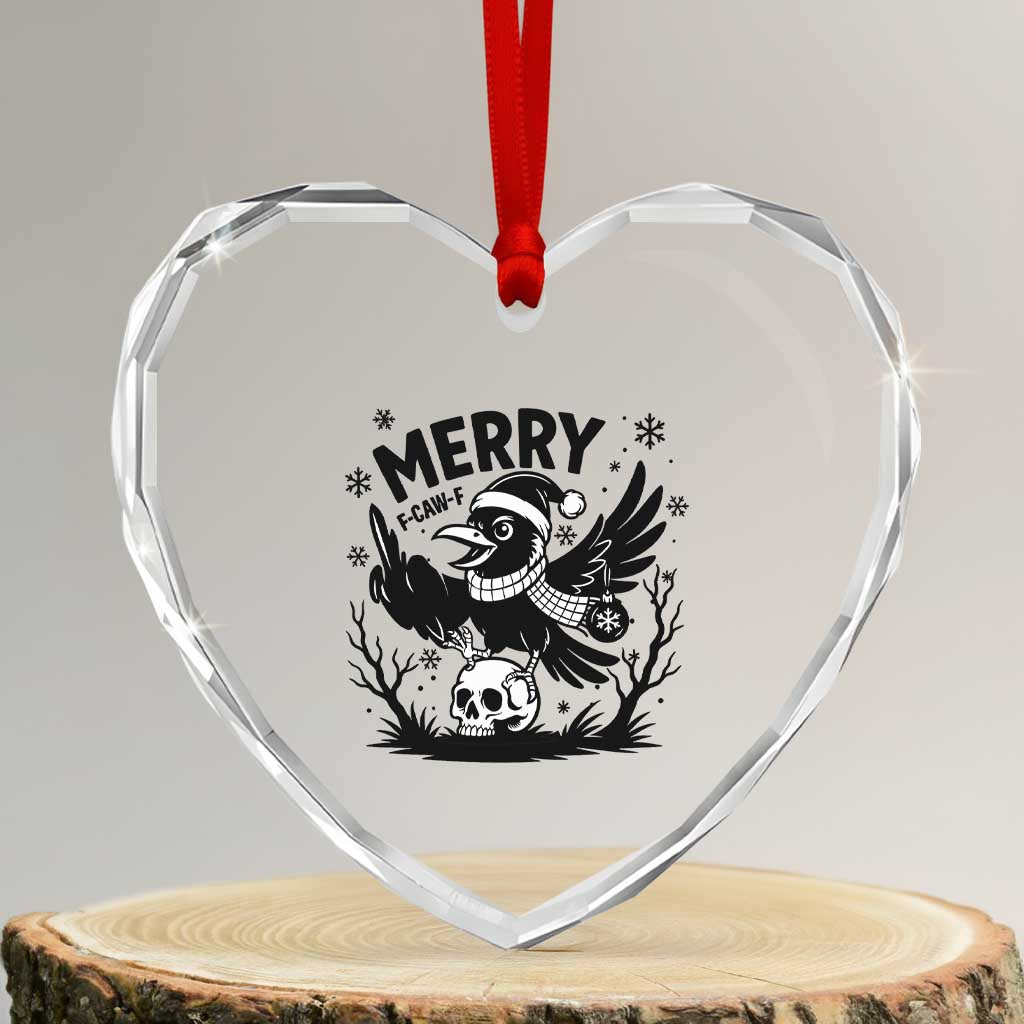 Merry F Caw F Christmas Raven Heart Crystal Glass Ornament Funny Holiday Gift TS12 Transparent Glass 3'' Heart Print Your Wear