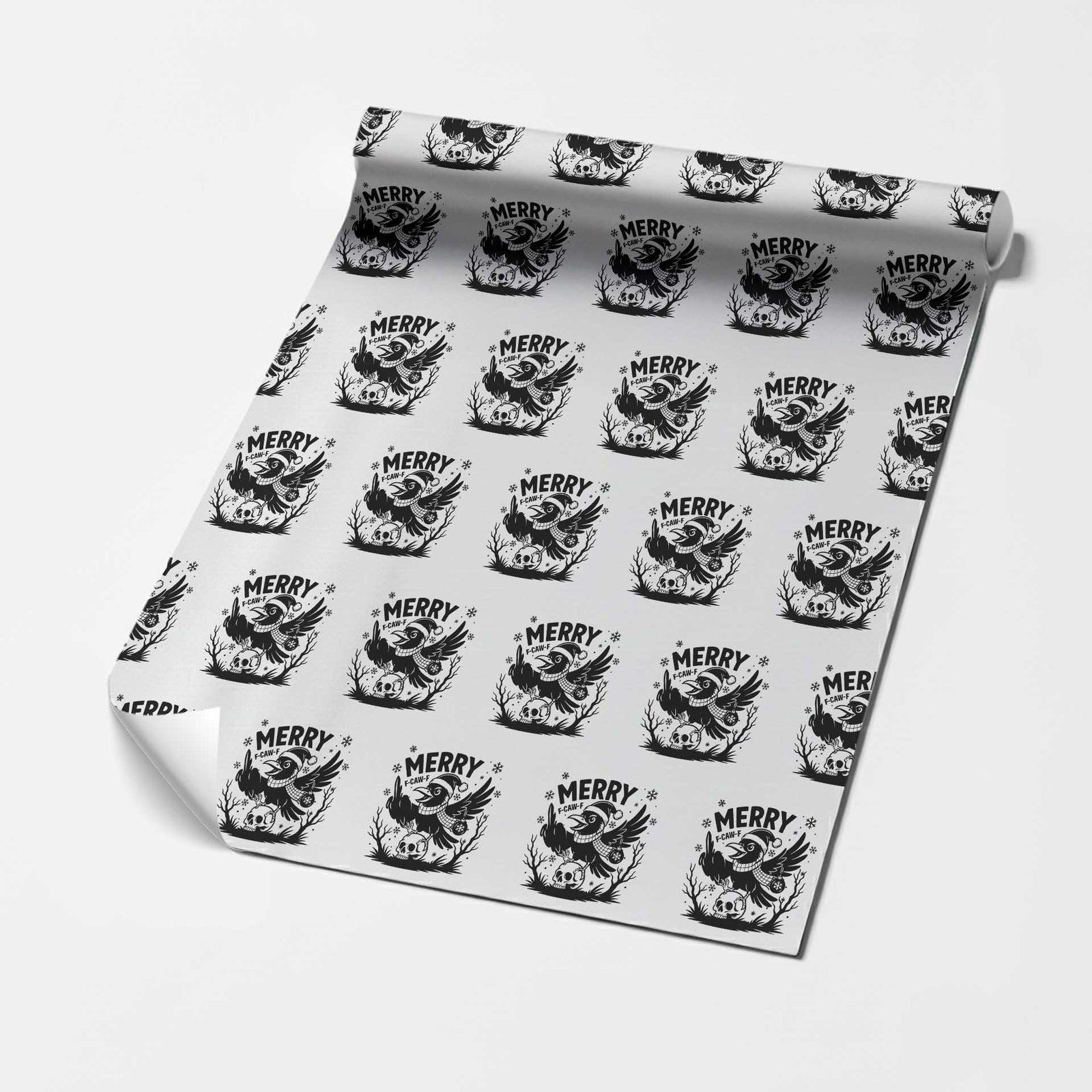 Merry F Caw F Christmas Raven Wrapping Paper Roll Funny Holiday Gift TS12 White Print Your Wear