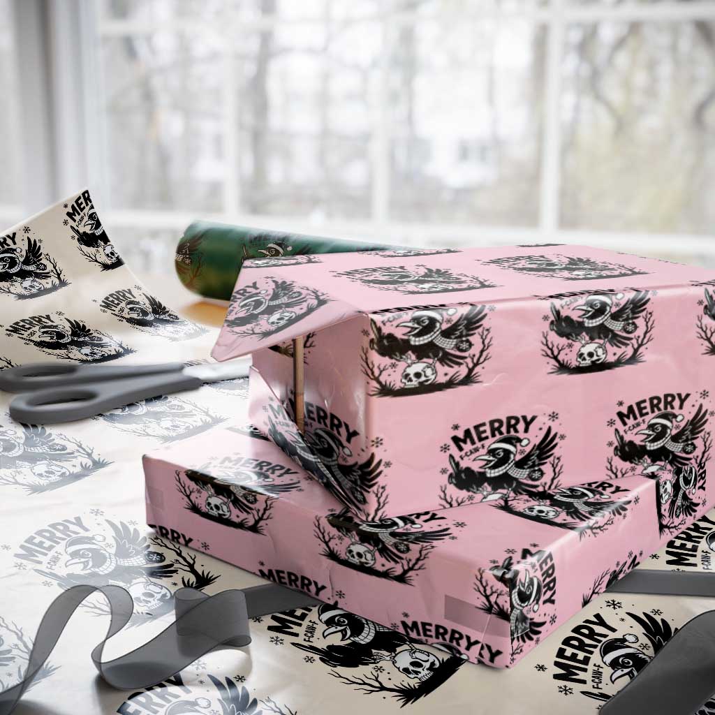 Merry F Caw F Christmas Raven Wrapping Paper Roll Funny Holiday Gift TS12 Light Pink Print Your Wear