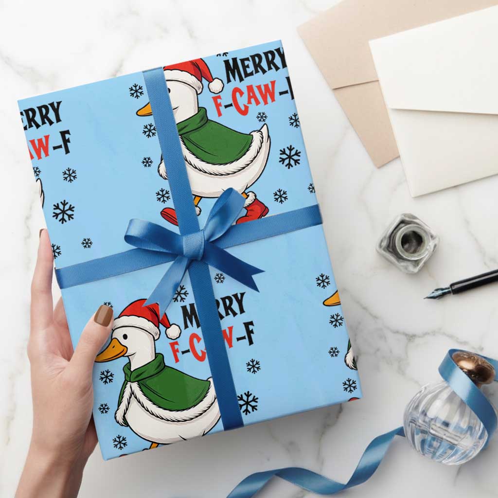 Merry F Caw F Duck Lover Wrapping Paper Roll Funny Christmas Gift TS12 Light Blue Print Your Wear