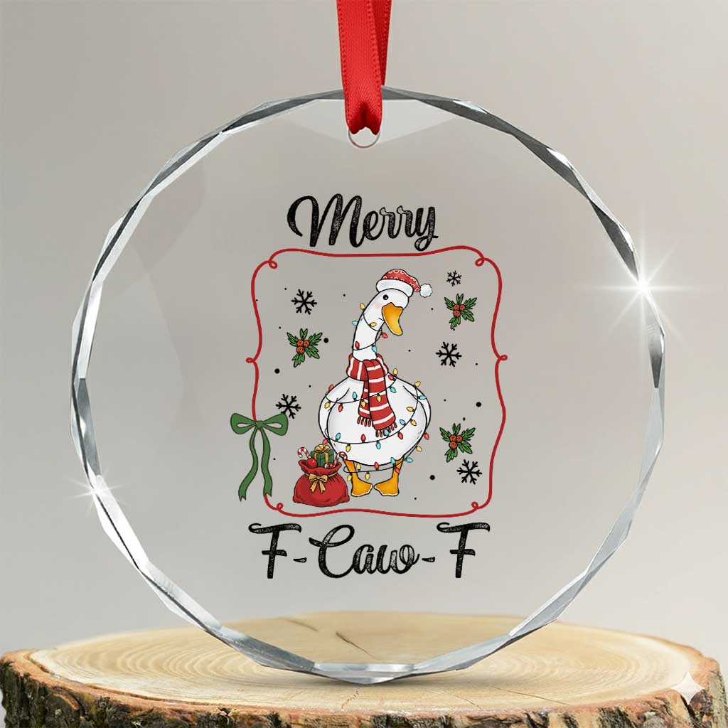 Merry F Caw F Duck Sarcastic Joke Gift Crystal Glass Ornament Funny Christmas Gift TS12 Transparent Glass 3'' Circle Print Your Wear