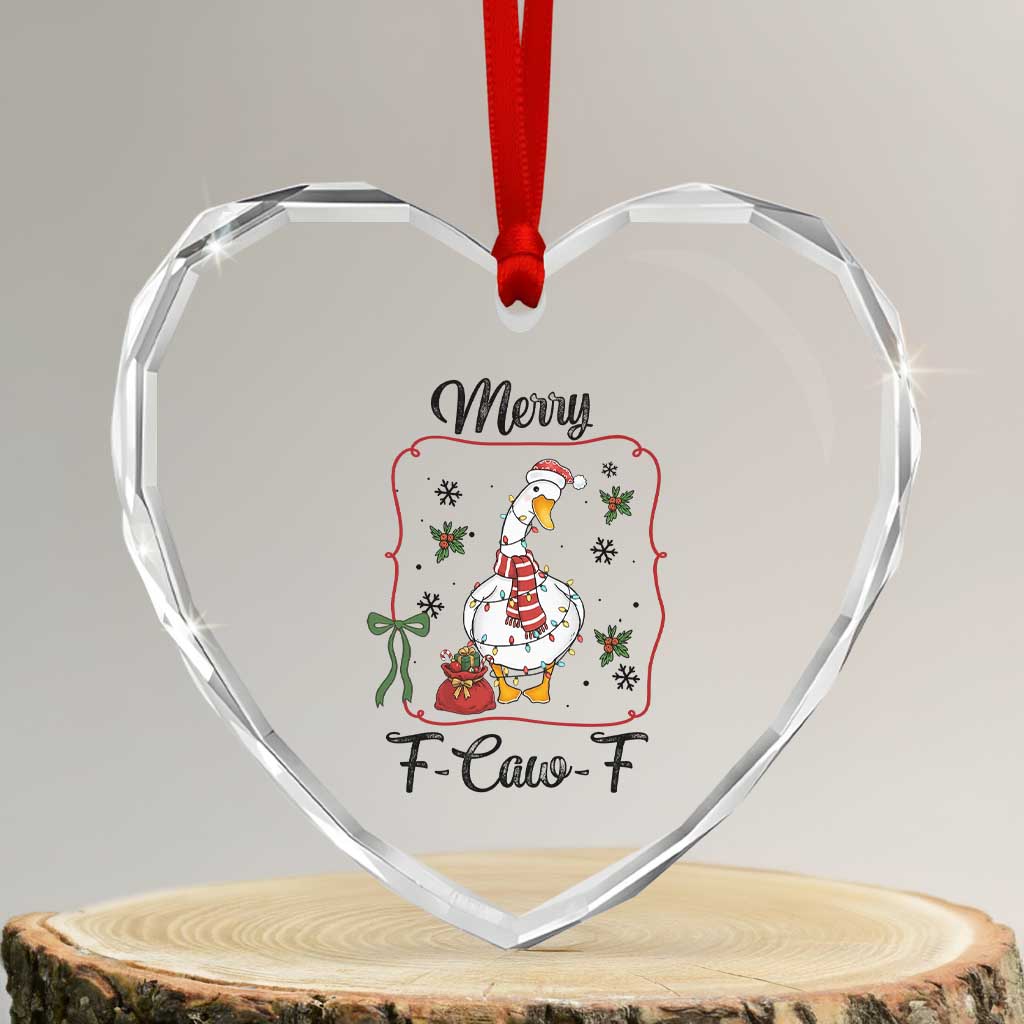 Merry F Caw F Duck Sarcastic Joke Gift Heart Crystal Glass Ornament Funny Christmas Gift TS12 Transparent Glass 3'' Heart Print Your Wear