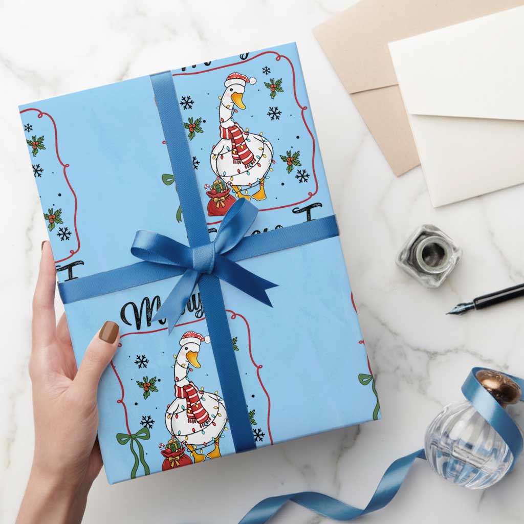 Merry F Caw F Duck Sarcastic Joke Gift Wrapping Paper Roll Funny Christmas Gift TS12 Light Blue Print Your Wear