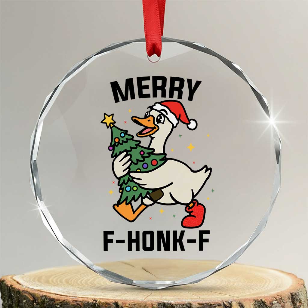 Merry F Caw F Goose Crystal Glass Ornament Funny Christmas Gift TS12 Transparent Glass 3'' Circle Print Your Wear