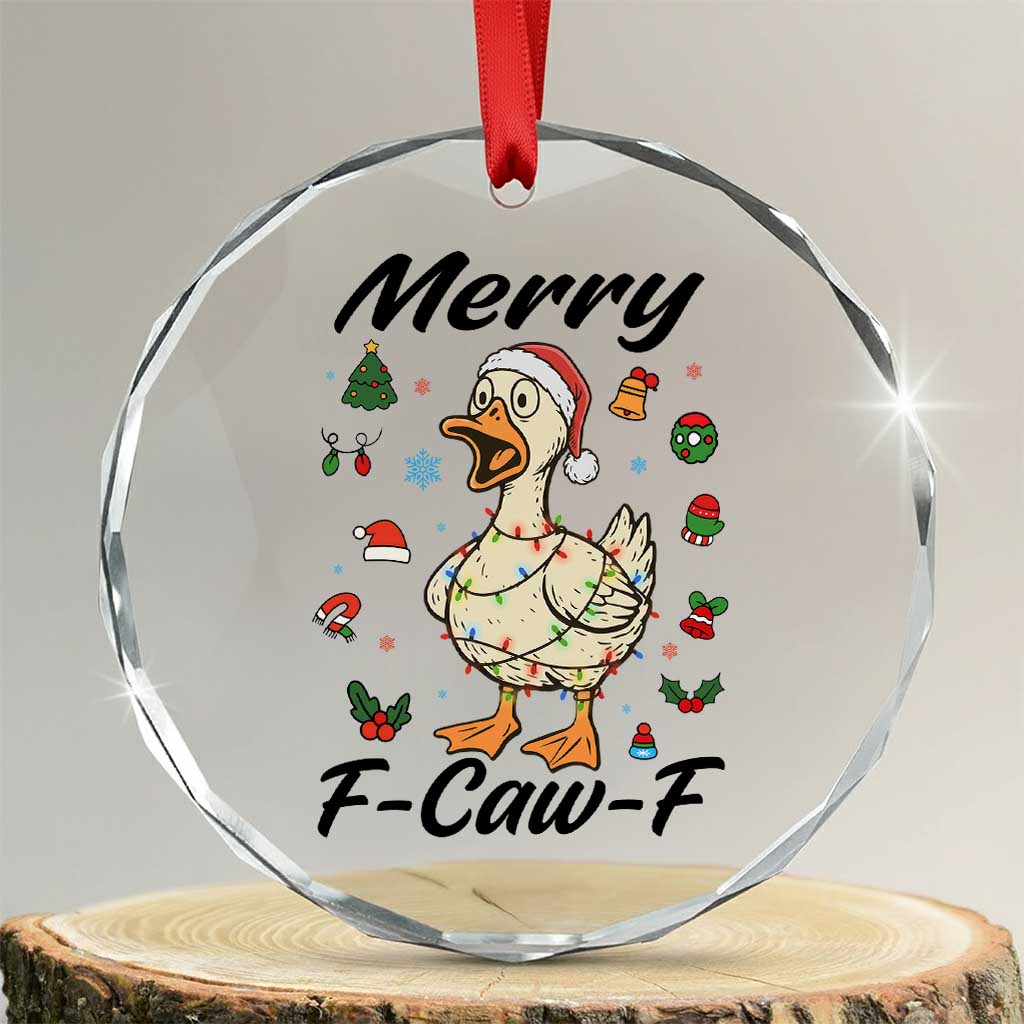 Merry F Caw F Goose Crystal Glass Ornament Funny Rebellious Christmas Gift TS12 Transparent Glass 3'' Circle Print Your Wear