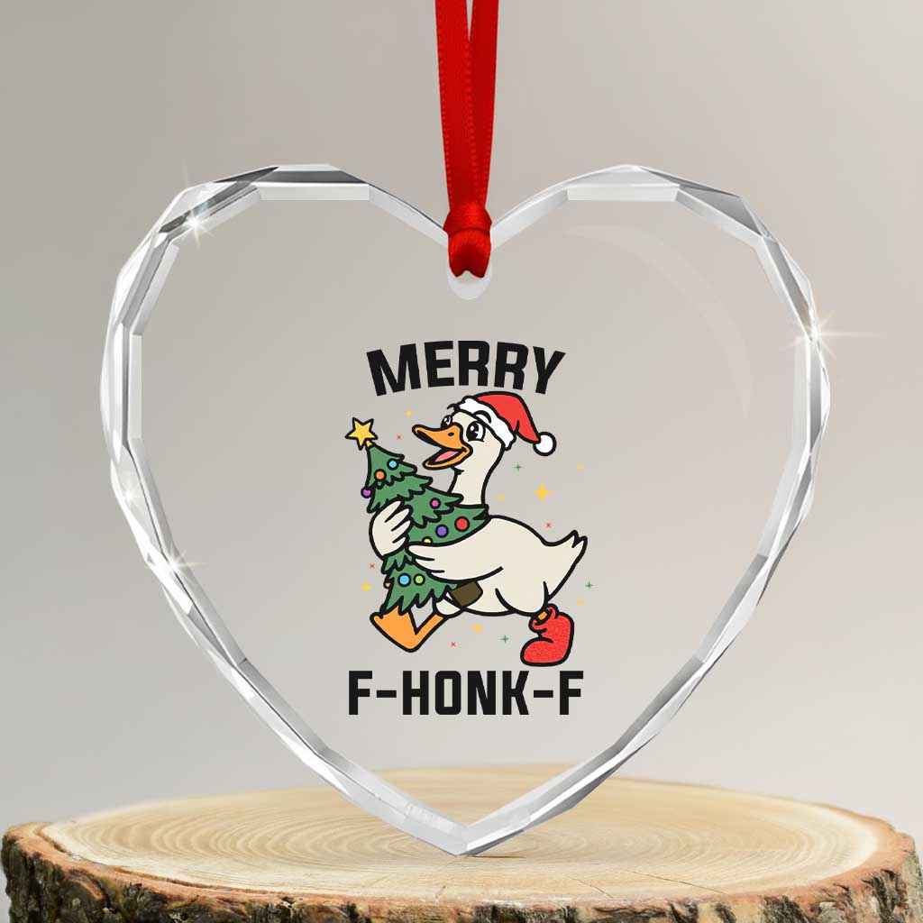Merry F Caw F Goose Heart Crystal Glass Ornament Funny Christmas Gift TS12 Transparent Glass 3'' Heart Print Your Wear