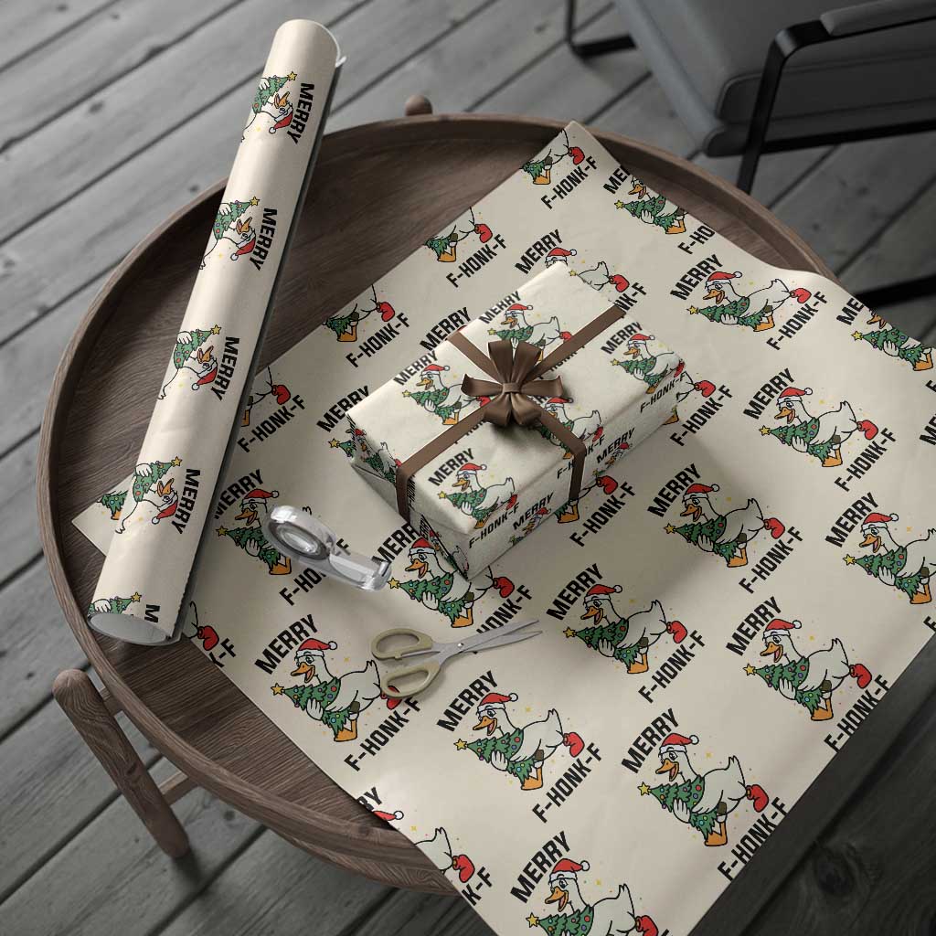 Merry F Caw F Goose Wrapping Paper Roll Funny Christmas Gift TS12 Beige Print Your Wear