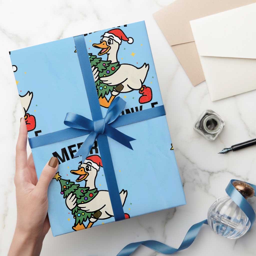 Merry F Caw F Goose Wrapping Paper Roll Funny Christmas Gift TS12 Light Blue Print Your Wear