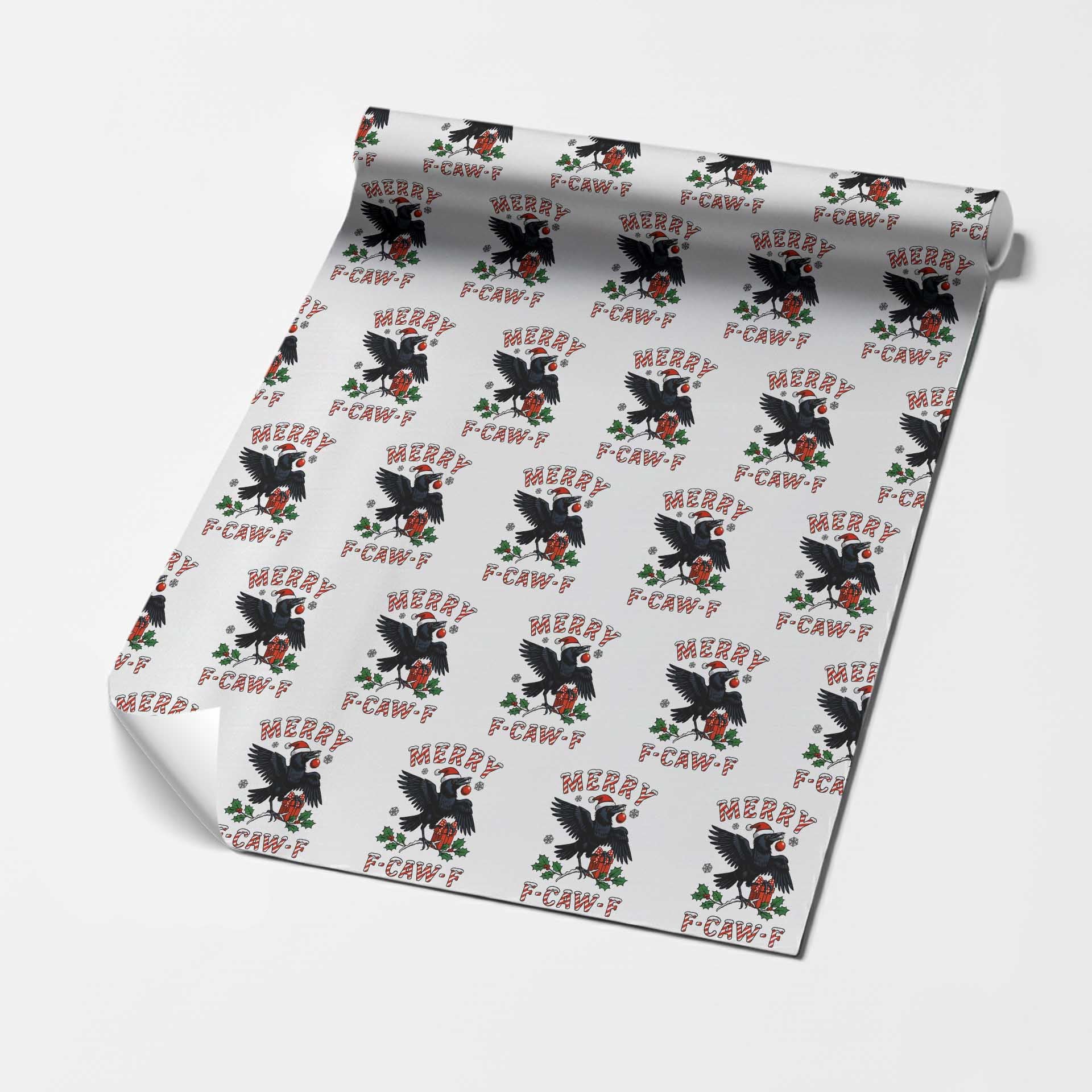 Merry F Caw F Raven Lover Wrapping Paper Roll Funny Holidays Gift TS12 White Print Your Wear