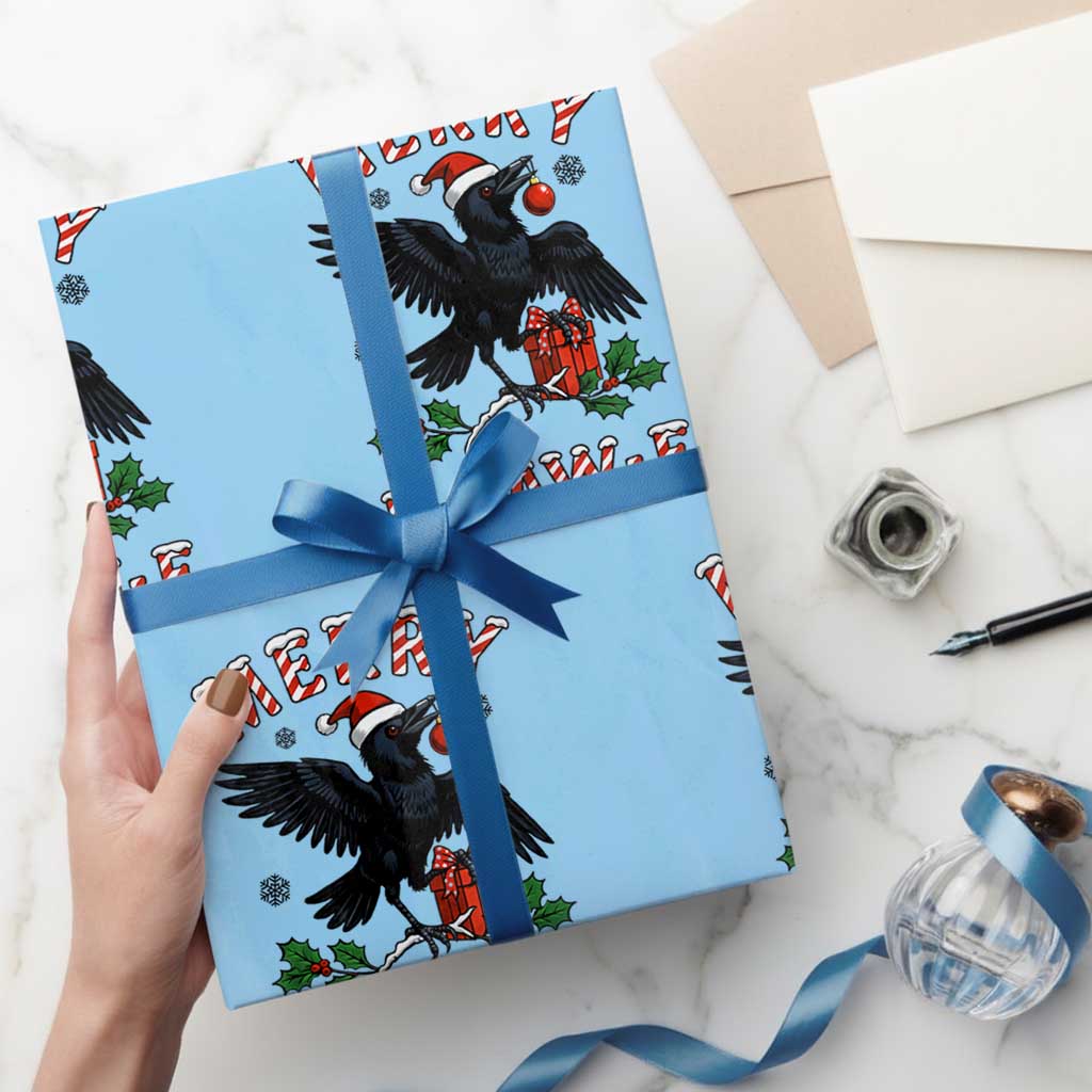 Merry F Caw F Raven Lover Wrapping Paper Roll Funny Holidays Gift TS12 Light Blue Print Your Wear