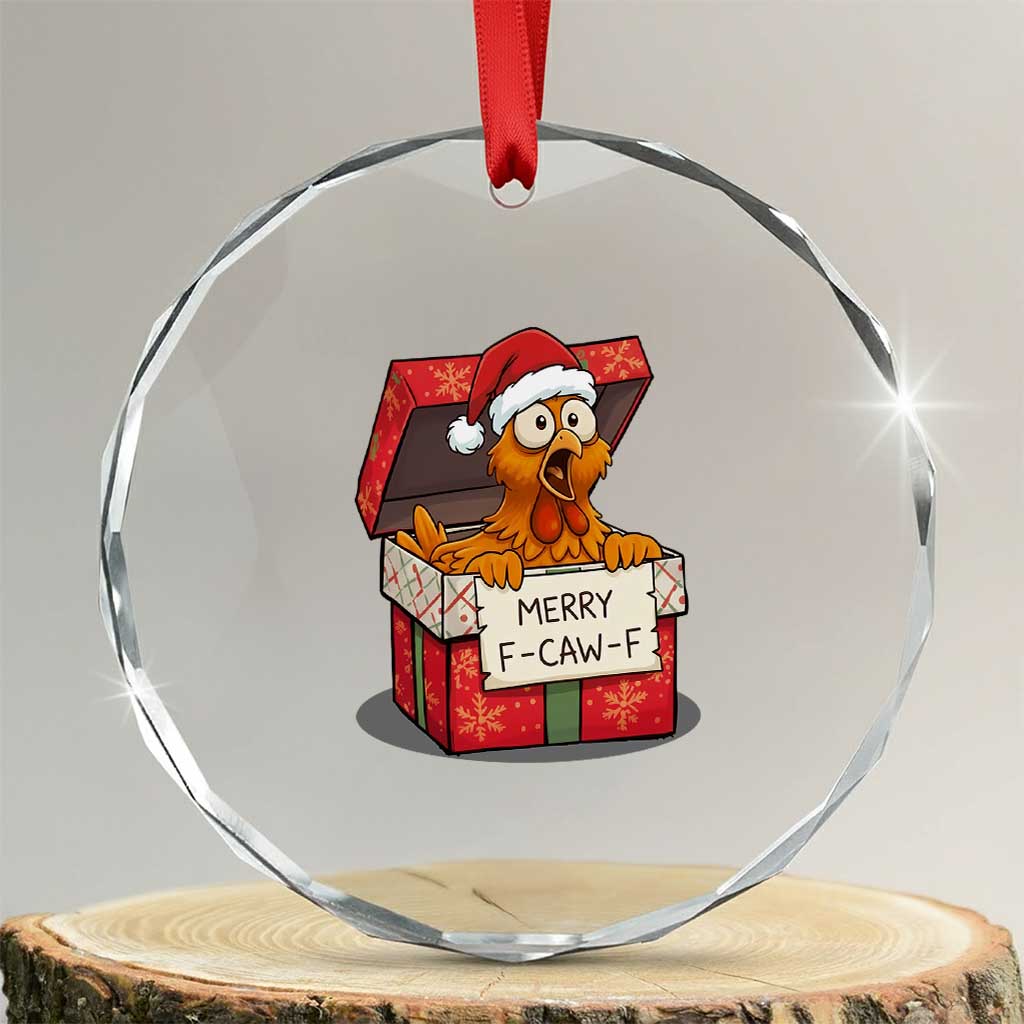 Merry F Caw F Santa Chicken Crystal Glass Ornament Funny Christmas Gift TS12 Transparent Glass 3'' Circle Print Your Wear