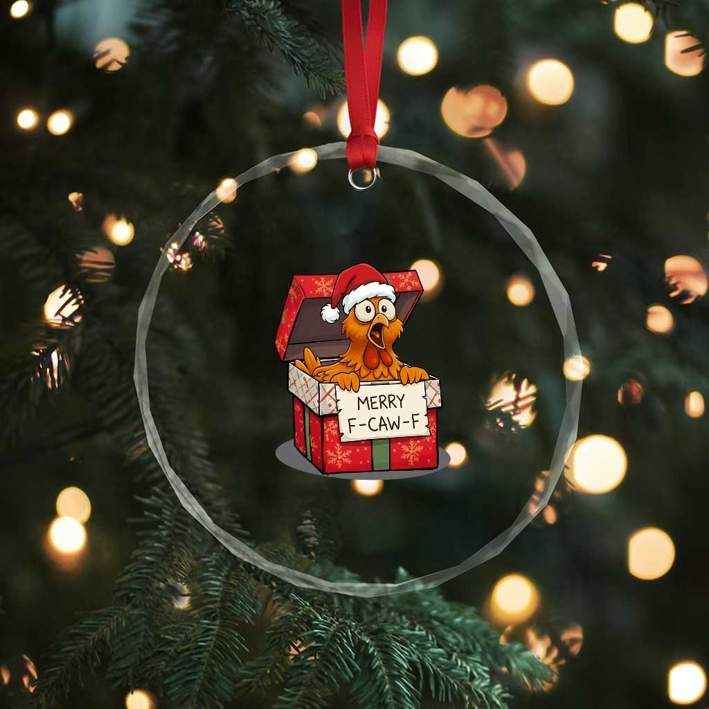 Merry F Caw F Santa Chicken Crystal Glass Ornament Funny Christmas Gift TS12 Print Your Wear
