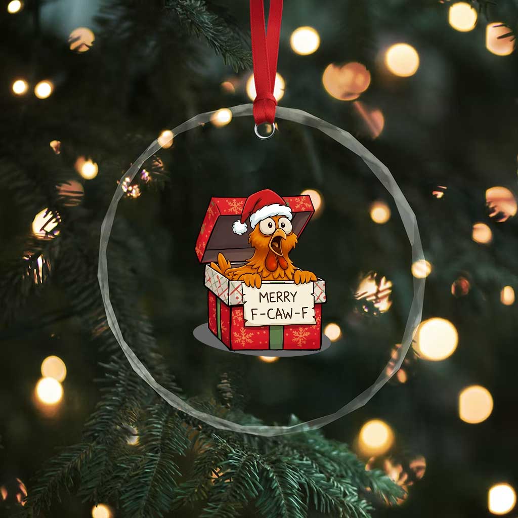 Merry F Caw F Santa Chicken Crystal Glass Ornament Funny Christmas Gift TS12 Print Your Wear