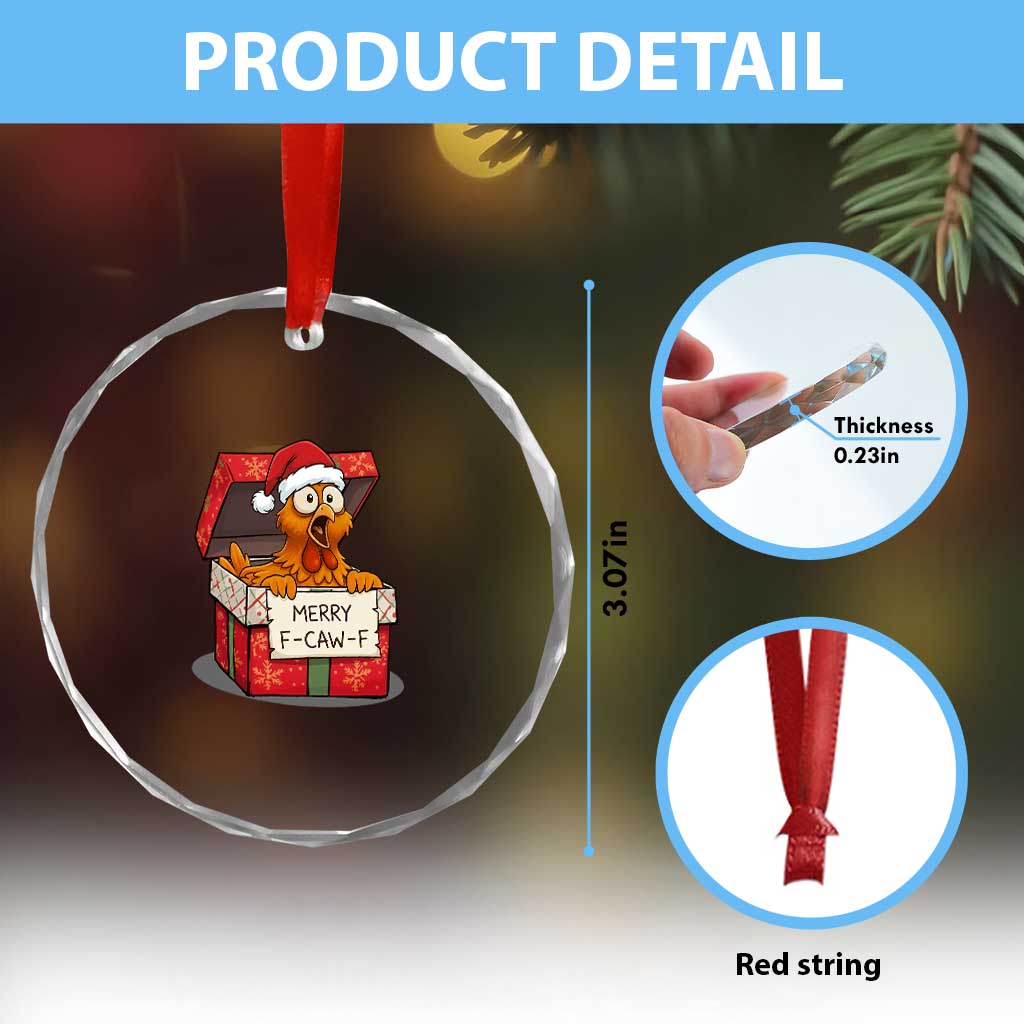 Merry F Caw F Santa Chicken Crystal Glass Ornament Funny Christmas Gift TS12 Print Your Wear