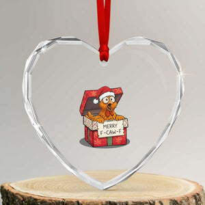Merry F Caw F Santa Chicken Heart Crystal Glass Ornament Funny Christmas Gift TS12 Transparent Glass 3'' Heart Print Your Wear