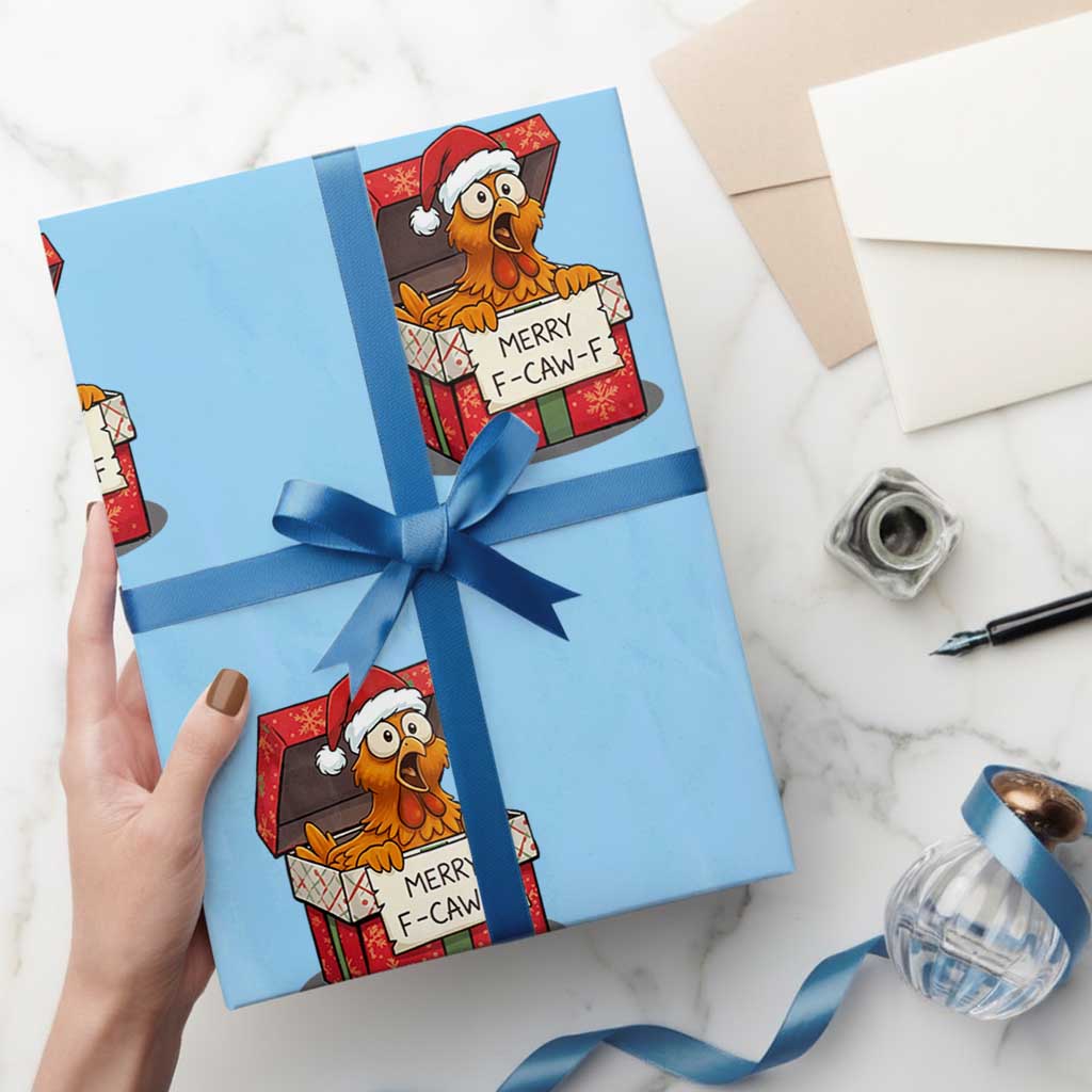 Merry F Caw F Santa Chicken Wrapping Paper Roll Funny Christmas Gift TS12 Light Blue Print Your Wear