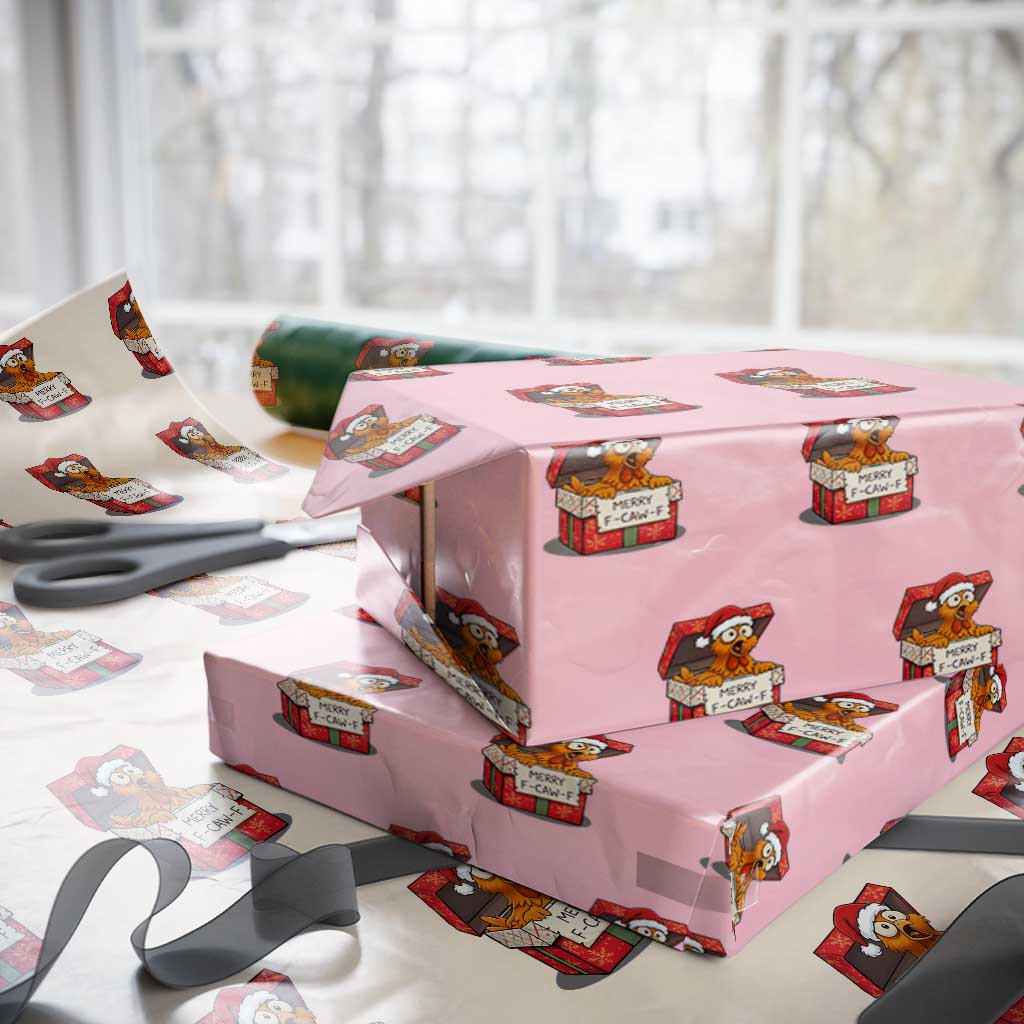 Merry F Caw F Santa Chicken Wrapping Paper Roll Funny Christmas Gift TS12 Light Pink Print Your Wear