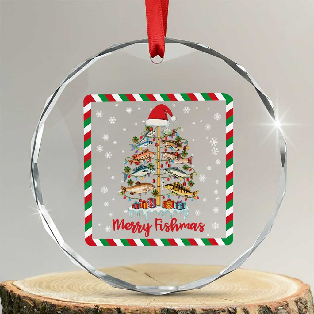 Merry Fishmas Crystal Glass Ornament Funny Xmas Fishing Lover Gift TS12 Transparent Glass 3'' Circle Print Your Wear