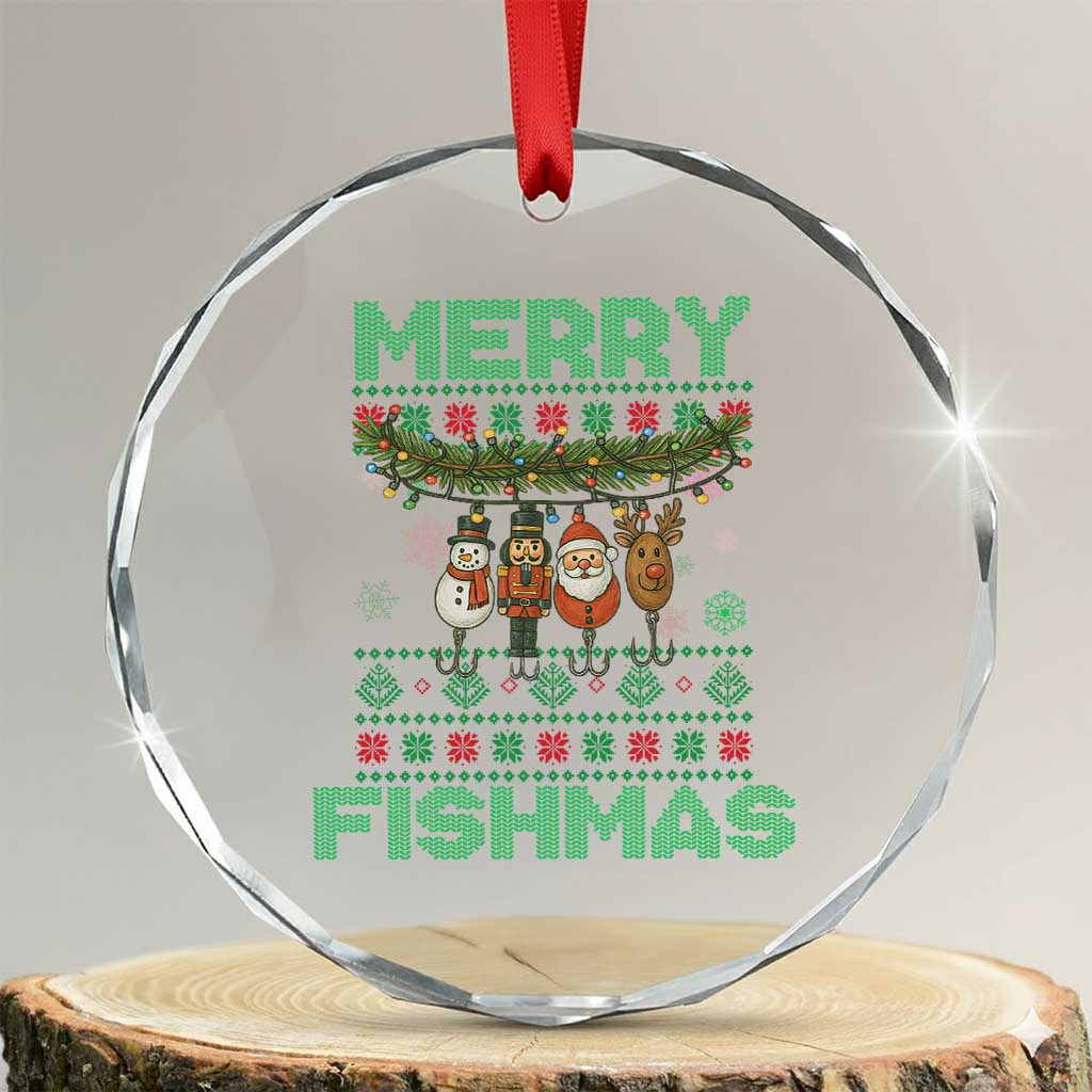 Merry Fishmas Ugly Sweater Crystal Glass Ornament Funny Fishing Holiday Gift TS12 Transparent Glass 3'' Circle Print Your Wear