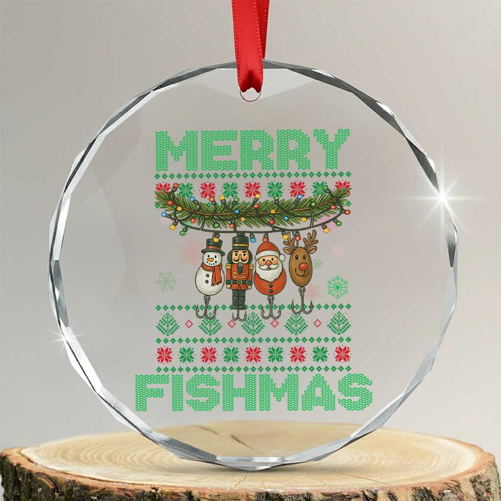 Merry Fishmas Ugly Sweater Crystal Glass Ornament Funny Fishing Holiday Gift TS12 Transparent Glass 3'' Circle Print Your Wear