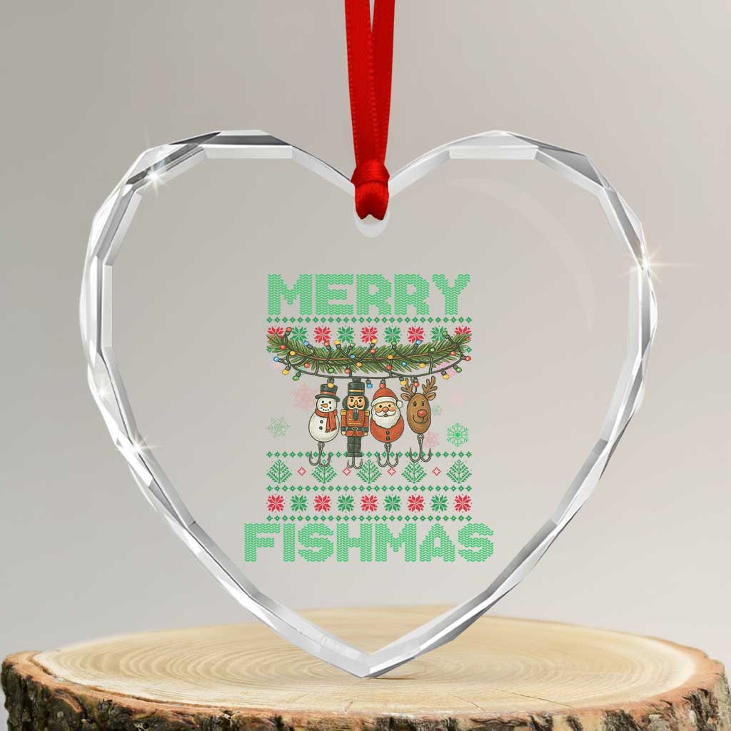 Merry Fishmas Ugly Sweater Heart Crystal Glass Ornament Funny Fishing Holiday Gift TS12 Transparent Glass 3'' Heart Print Your Wear