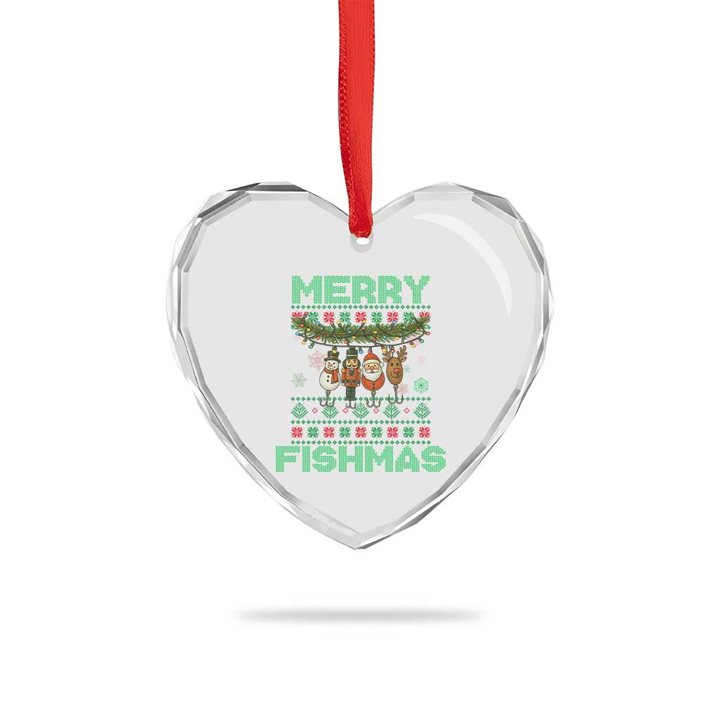 Merry Fishmas Ugly Sweater Heart Crystal Glass Ornament Funny Fishing Holiday Gift TS12 Print Your Wear