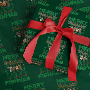 Merry Fishmas Ugly Sweater Wrapping Paper Roll Funny Fishing Holiday Gift TS12 Green Print Your Wear