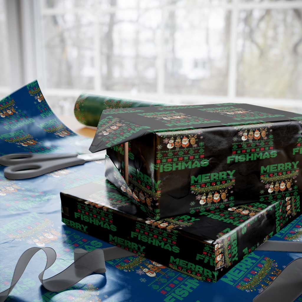 Merry Fishmas Ugly Sweater Wrapping Paper Roll Funny Fishing Holiday Gift TS12 Black Print Your Wear