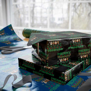 Merry Fishmas Ugly Sweater Wrapping Paper Roll Funny Fishing Holiday Gift TS12 Black Print Your Wear