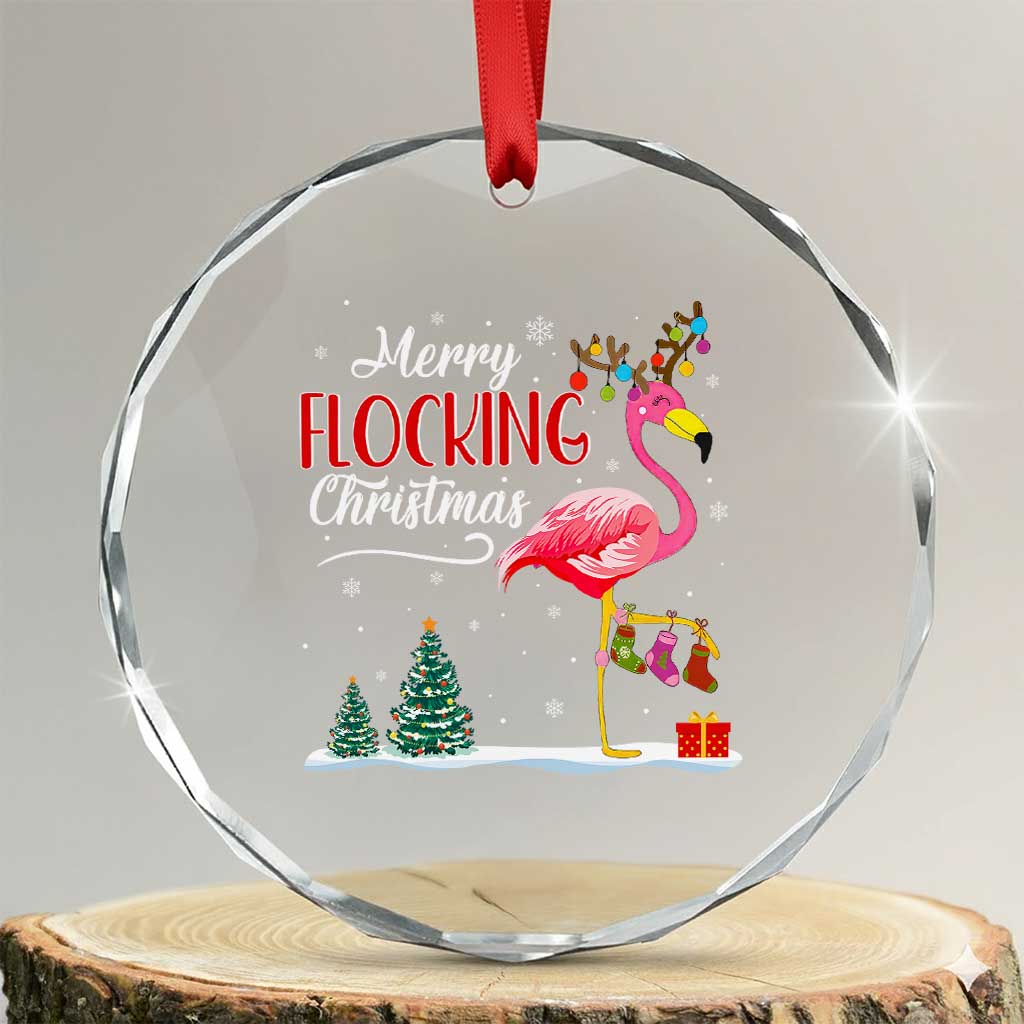 Merry Flocking Xmas Pink Flamingo Crystal Glass Ornament TS09 Transparent Glass 3'' Circle Print Your Wear