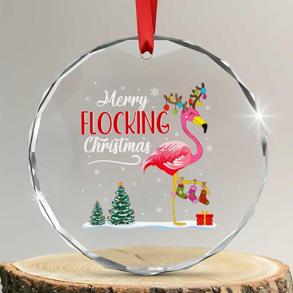 Merry Flocking Xmas Pink Flamingo Crystal Glass Ornament TS09 Transparent Glass 3'' Circle Print Your Wear