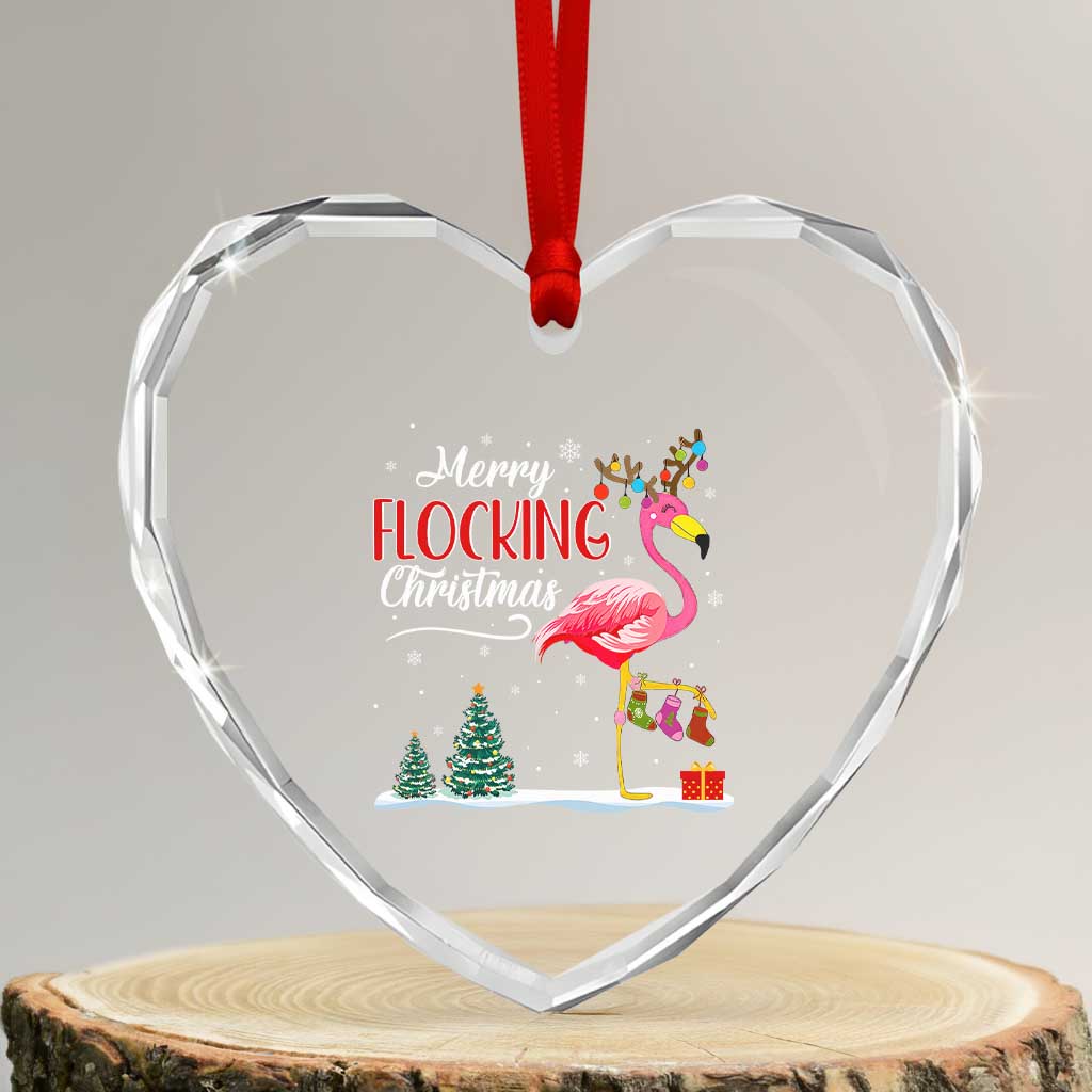 Merry Flocking Xmas Pink Flamingo Heart Crystal Glass Ornament TS09 Transparent Glass 3'' Heart Print Your Wear