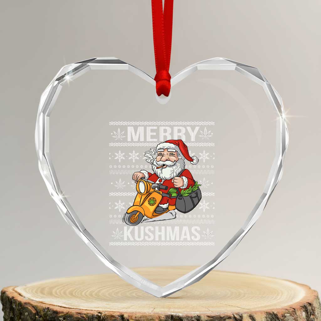 Merry Kushmas Heart Crystal Glass Ornament Ugly Santa Smoking Cannabis Weed 420 Xmas TS09 Transparent Glass 3'' Heart Print Your Wear