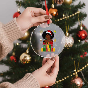 Merry Kwanzaa African American Girl Santa Hat Crystal Glass Ornament Christmas Gift TS12 Print Your Wear
