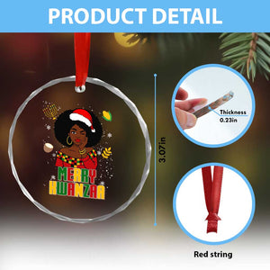 Merry Kwanzaa African American Girl Santa Hat Crystal Glass Ornament Christmas Gift TS12 Print Your Wear