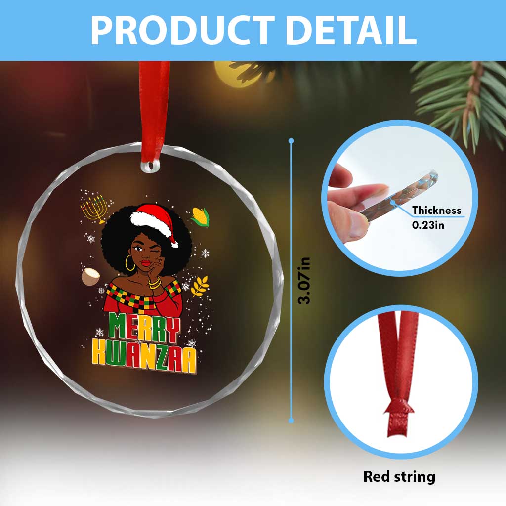Merry Kwanzaa African American Girl Santa Hat Crystal Glass Ornament Christmas Gift TS12 Print Your Wear