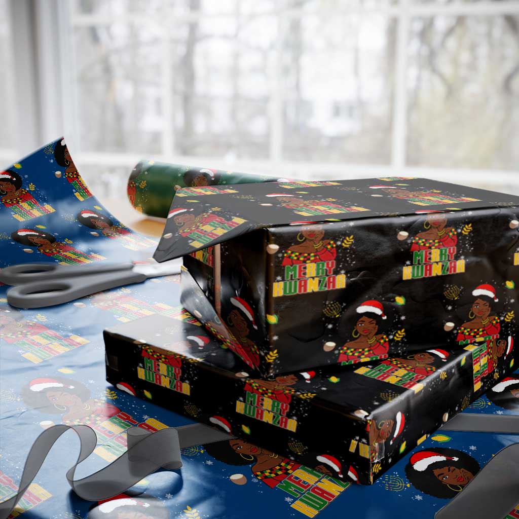 Merry Kwanzaa African American Girl Santa Hat Wrapping Paper Roll Christmas Gift TS12 Black Print Your Wear