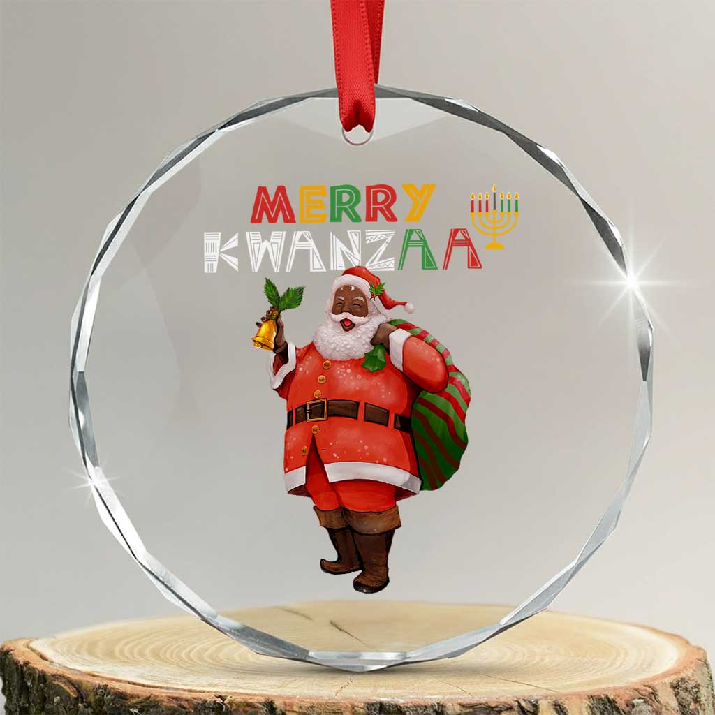 Merry Kwanzaa African American Xmas Santa Crystal Glass Ornament TS09 Transparent Glass 3'' Circle Print Your Wear