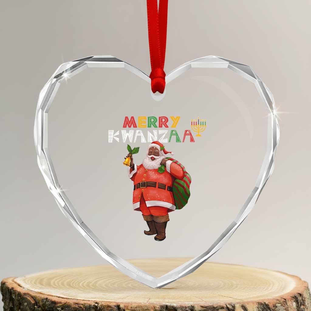 Merry Kwanzaa African American Xmas Santa Heart Crystal Glass Ornament TS09 Transparent Glass 3'' Heart Print Your Wear