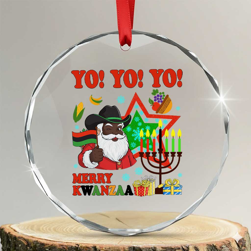 Merry Kwanzaa Black Santa Cowboy Crystal Glass Ornament African Heritage Celebration Gift - Print Your Wear