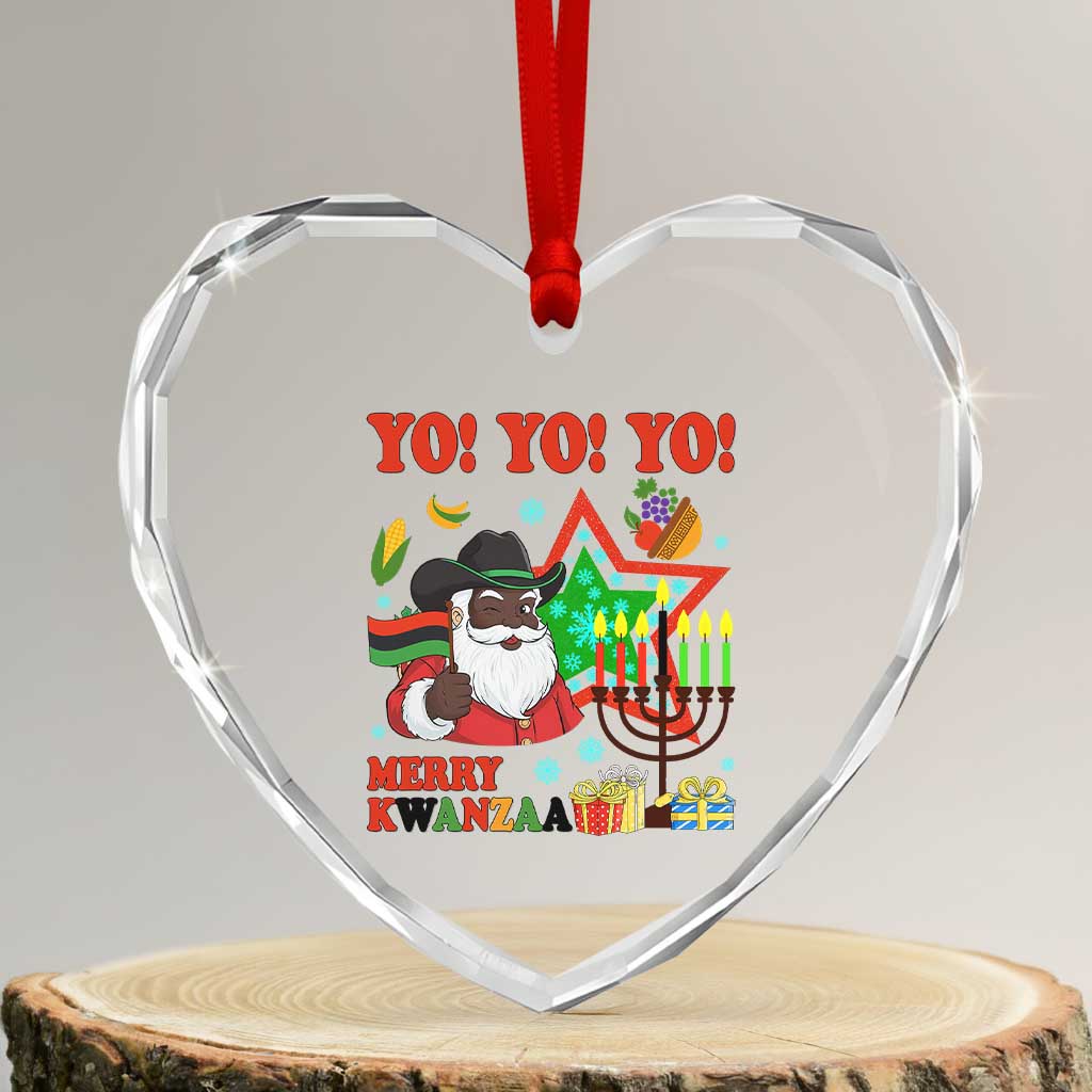 Merry Kwanzaa Black Santa Cowboy Heart Crystal Glass Ornament African Heritage Celebration Gift TS12 Transparent Glass 3'' Heart Print Your Wear