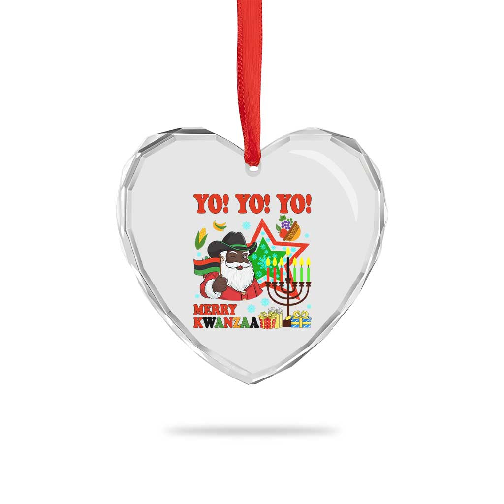 Merry Kwanzaa Black Santa Cowboy Heart Crystal Glass Ornament African Heritage Celebration Gift - Print Your Wear