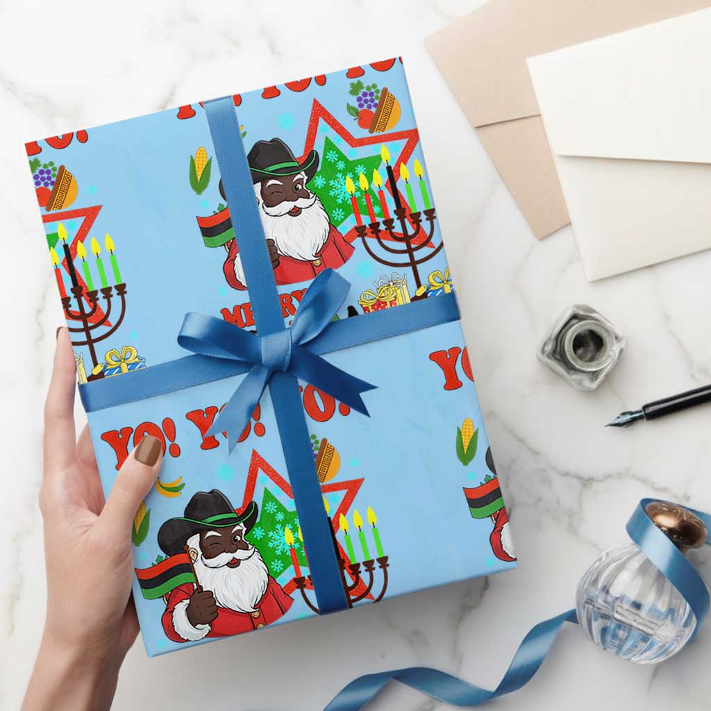 Merry Kwanzaa Black Santa Cowboy Wrapping Paper Roll African Heritage Celebration Gift TS12 Light Blue Print Your Wear