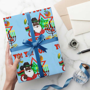 Merry Kwanzaa Black Santa Cowboy Wrapping Paper Roll African Heritage Celebration Gift TS12 Light Blue Print Your Wear