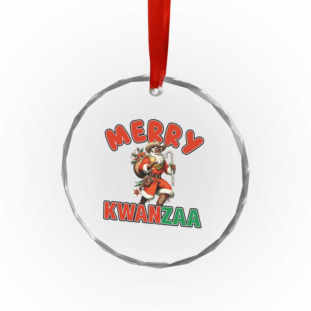 Merry Kwanzaa Cowboy Black Santa Crystal Glass Ornament African American Christmas Gift - Print Your Wear