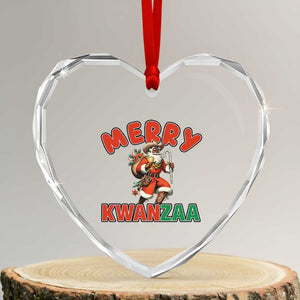 Merry Kwanzaa Cowboy Black Santa Heart Crystal Glass Ornament African American Christmas Gift - Print Your Wear