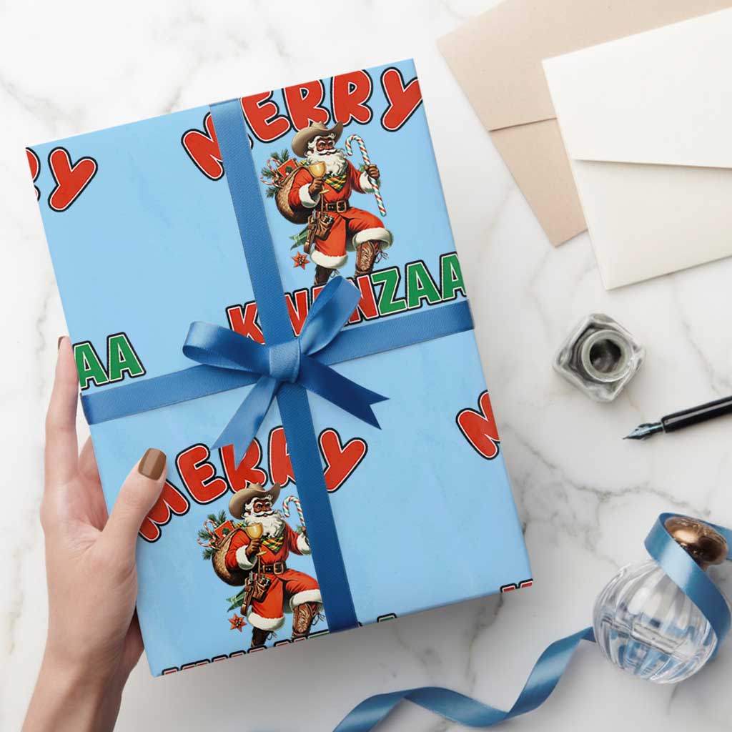 Merry Kwanzaa Cowboy Black Santa Wrapping Paper Roll African American Christmas Gift TS12 Light Blue Print Your Wear