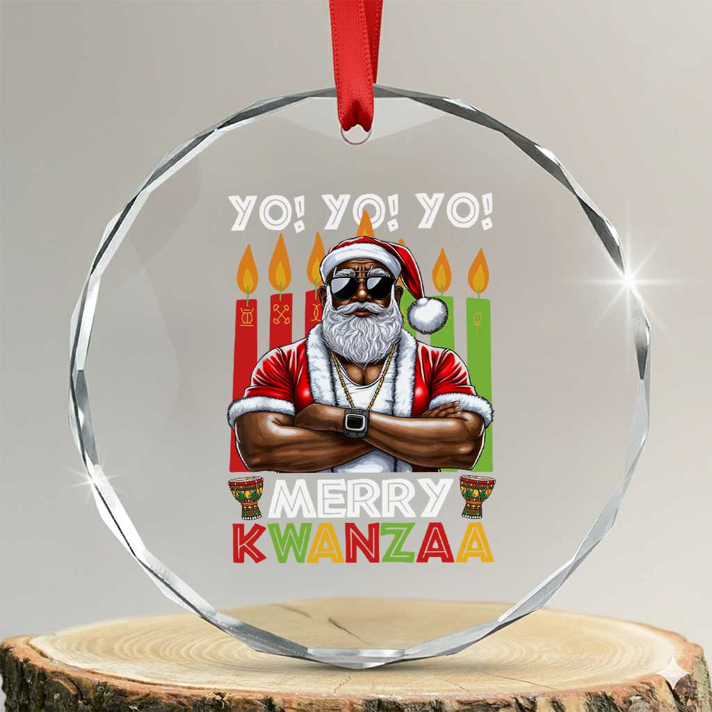 Merry Kwanzaa Crystal Glass Ornament African American Santa Black Christmas TS09 Transparent Glass 3'' Circle Print Your Wear