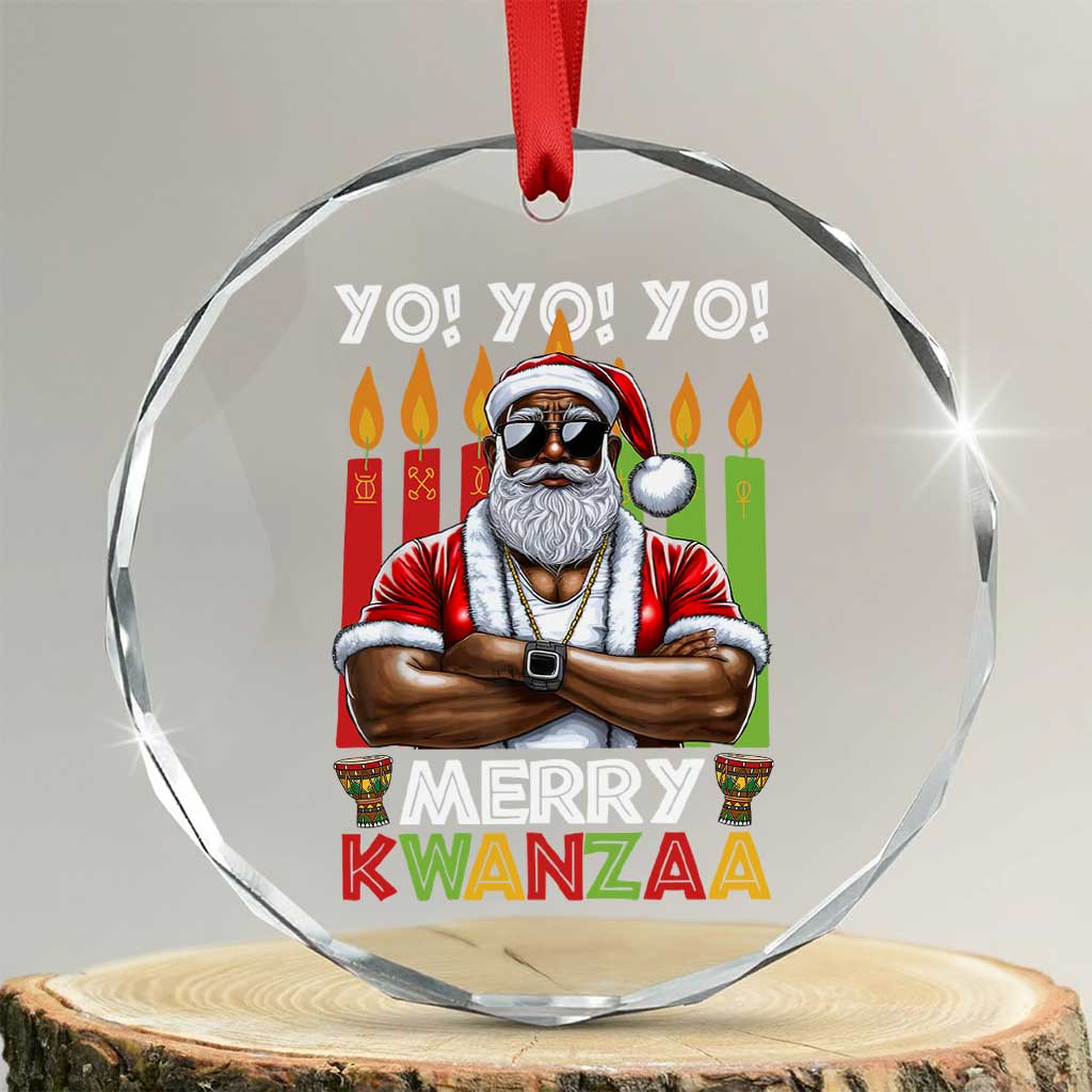 Merry Kwanzaa Crystal Glass Ornament African American Santa Black Christmas TS09 Transparent Glass 3'' Circle Print Your Wear